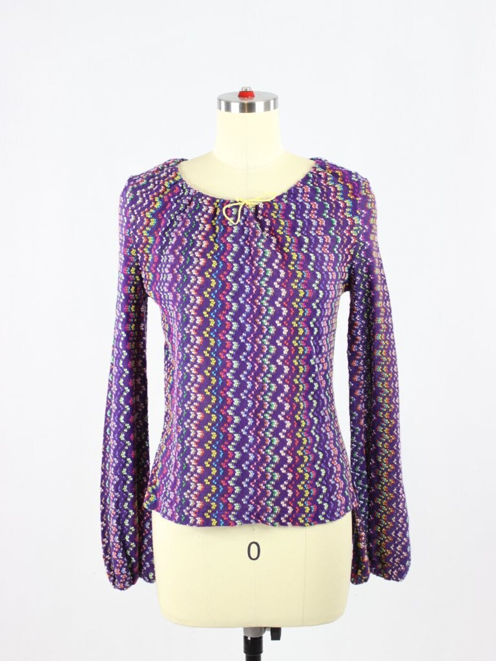 Vintage 70's Italian Purple Rainbow Zig Zag Chevron Acrylic Knit Top, Size S